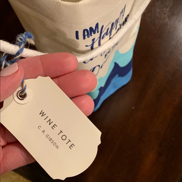 “I Am Happy Every Hour By The Ocean” Wave Wine Tote Gift Bag, New With Tags - Picture 4 of 7